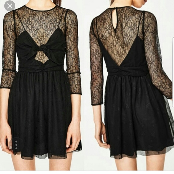 ZARA LACE & BOW MINI DRESS - Picture 2 of 4